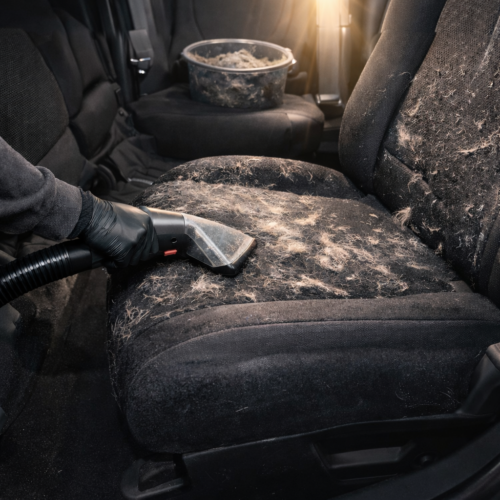 Clean'Ride - Rénovation esthétique & nettoyage automobile Aspiration et retrait efficace de poils d'animaux sur sièges et coffre de voiture - Clean'Ride Hérault